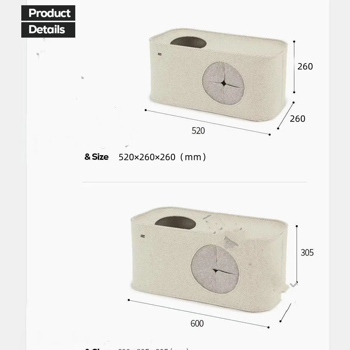 Foldable felt cat bed cage in khaki colour showing portable design