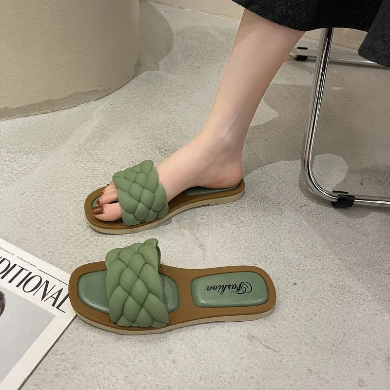 Women's plaid pattern PVC beach sandals with thick anti-skid sole in black, green, orange, or white