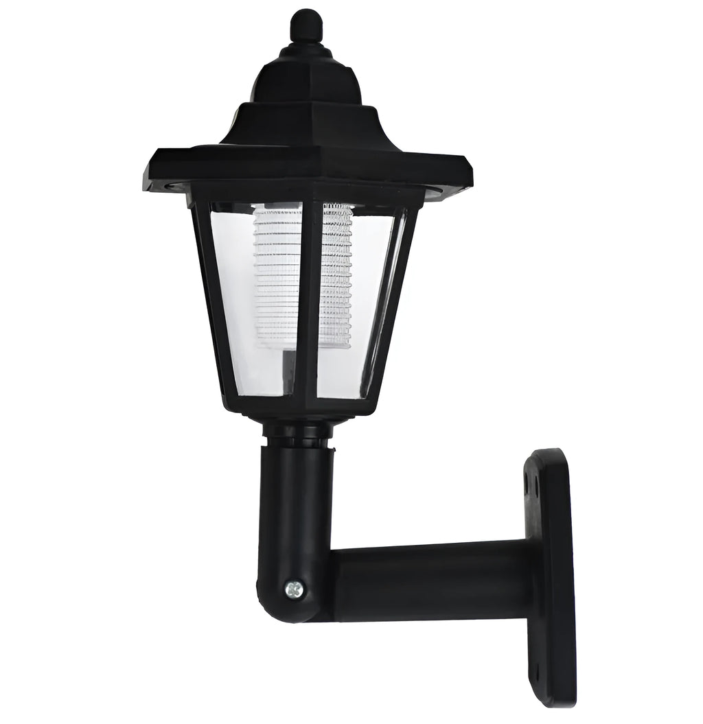 Black hexagonal solar wall lamp for outdoor garden lighting with automatic light sensor
