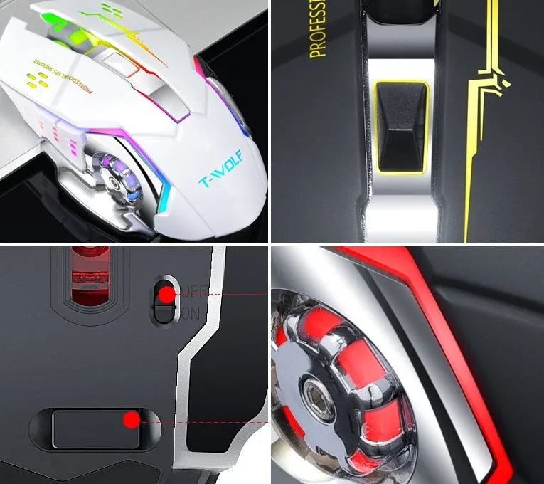 Black or white wireless optical mouse with six buttons and normal size for laptop use