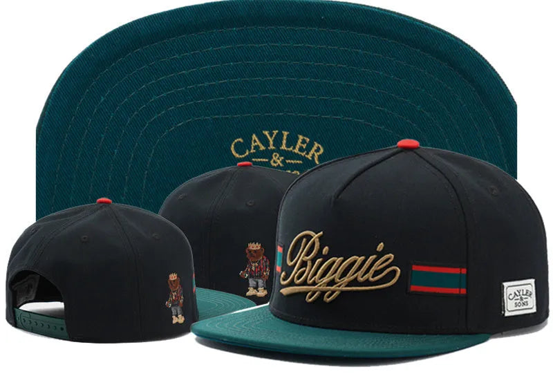 Black canvas embroidered baseball cap with dome shape and adjustable back closure