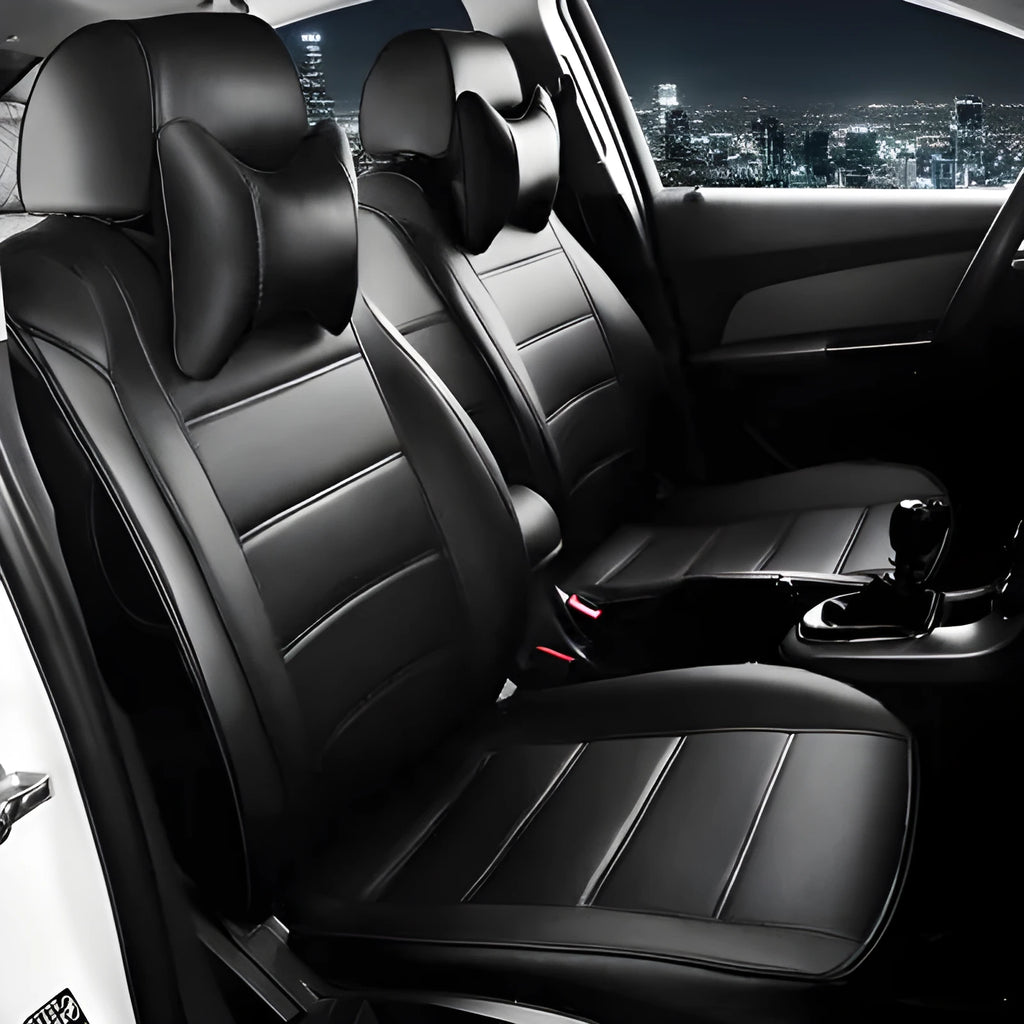 Cow leather car seat cover in beige and black with red colour options