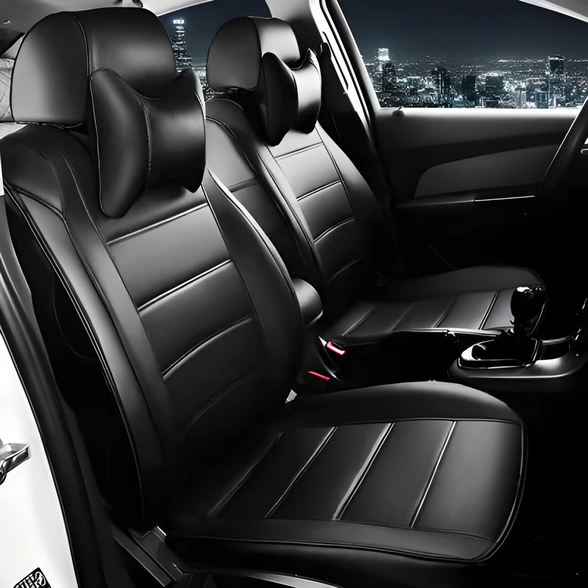 Cow leather car seat cover in beige and black with red colour options