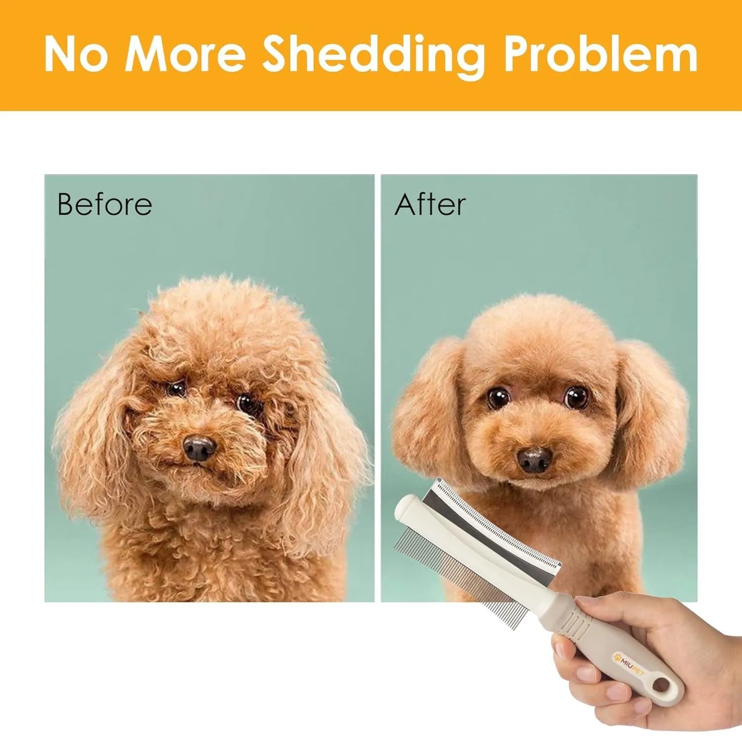White double-sided pet grooming brush with comb and deshedding blade, featuring an ergonomic handle.