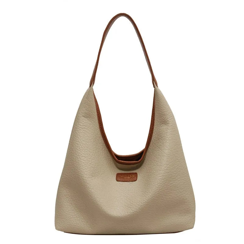New casual soft leather large capacity women's bag in plaid pattern, black colour, with single shoulder strap
