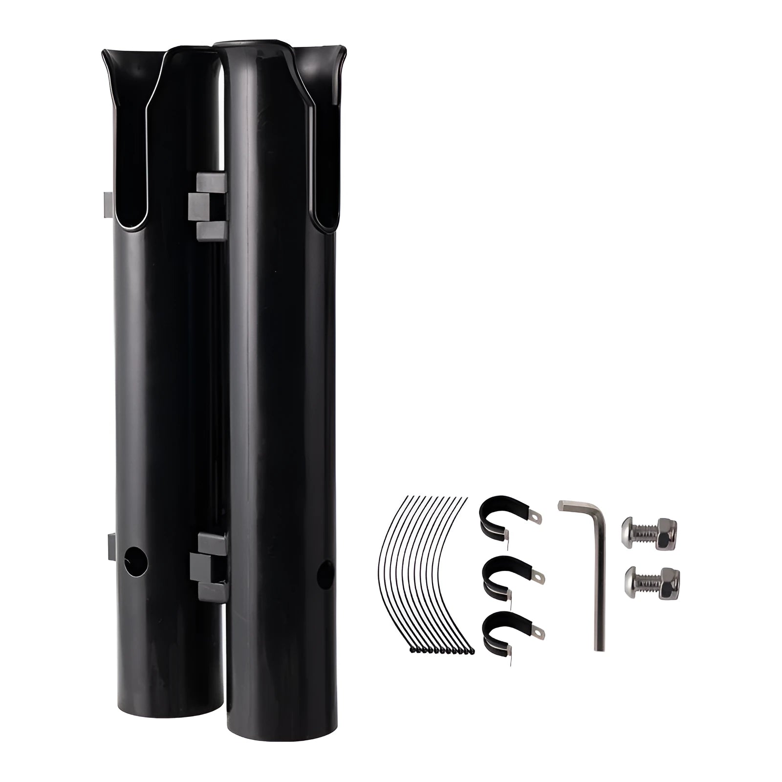 Carbon motorcycle and bicycle fishing rod rack with plastic frame and clamp mechanism