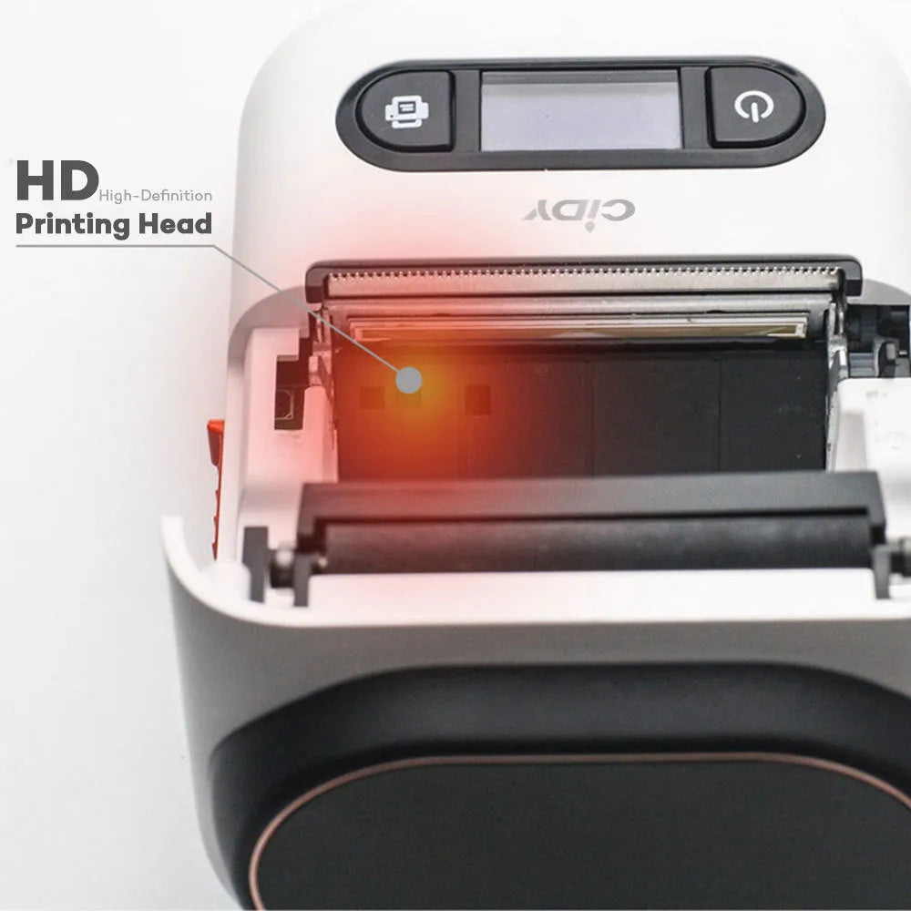 Handheld wireless Bluetooth portable printer, thermal printing, 203 dpi, 57mm print width, 84x130x61mm, Type C and Bluetooth, five colours