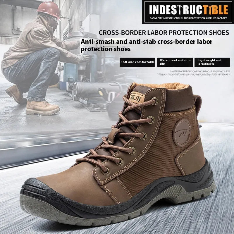 Lightweight labour protection safety shoes in orange, grey, green or yellow with leather upper and rubber sole