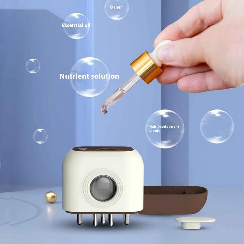 Scalp medicine comb device with red blue light therapy and vibration massage in milky white beige