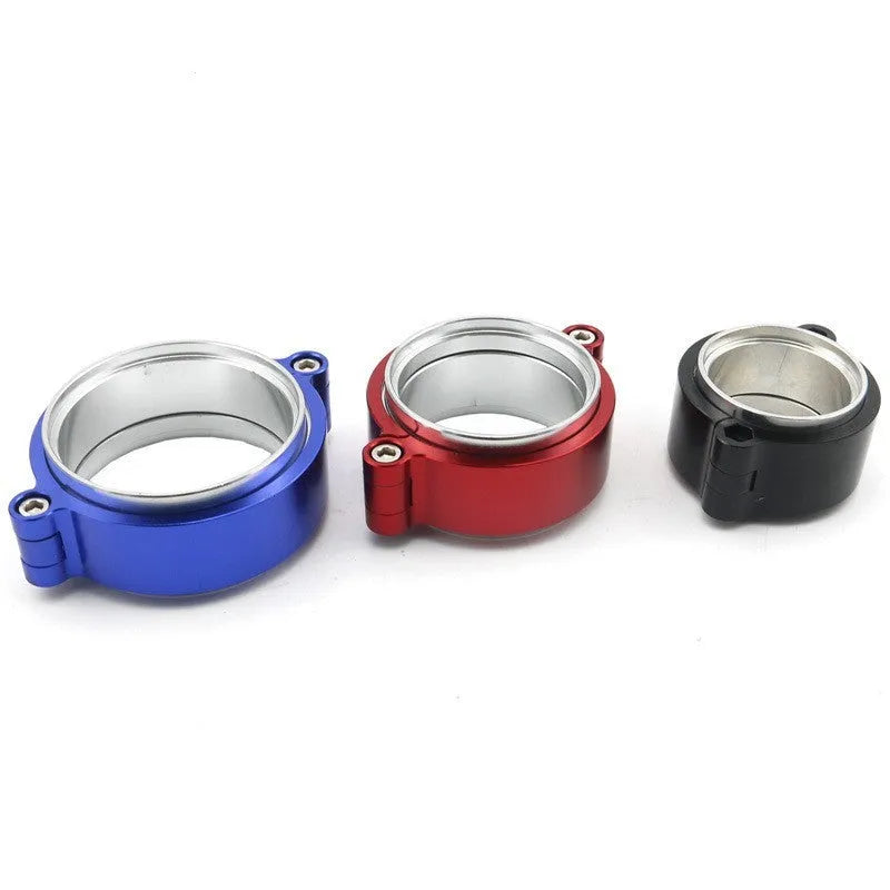 Aluminium exhaust clamp for turbocharged car modifications in black, blue or red