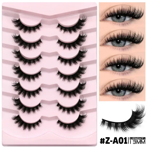 False eyelashes in artificial fibres with natural long thickness style, six specifications included