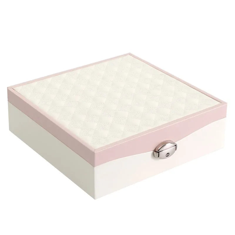 Red or white PU jewelry storage box with large capacity for necklace and ring organisation