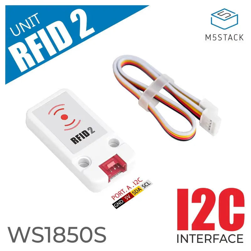 M5Stack RFID2 NFC reader module measuring 7x2 cm with HY2.0-4P cable and LEGO-compatible mounting holes
