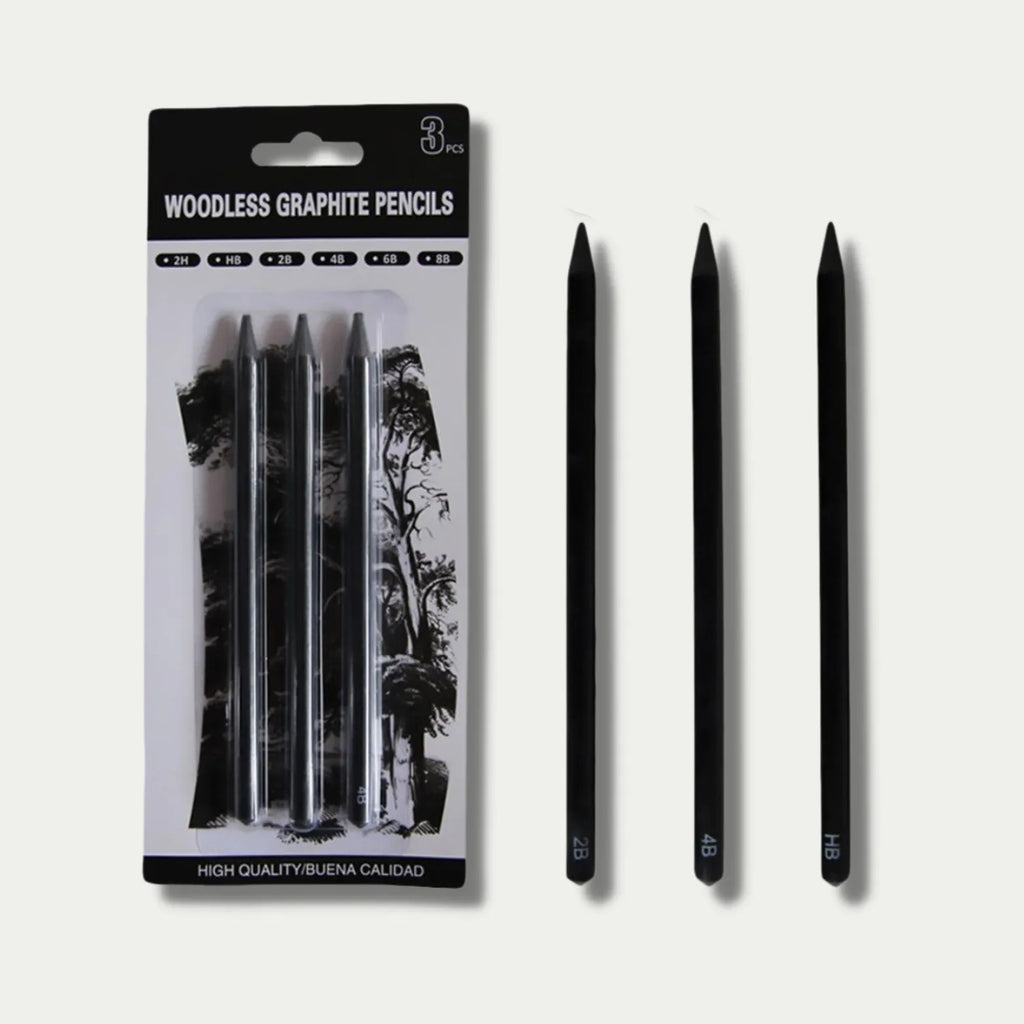 Set of six wood-free graphite sketching pencils in different grades for artistic drawing