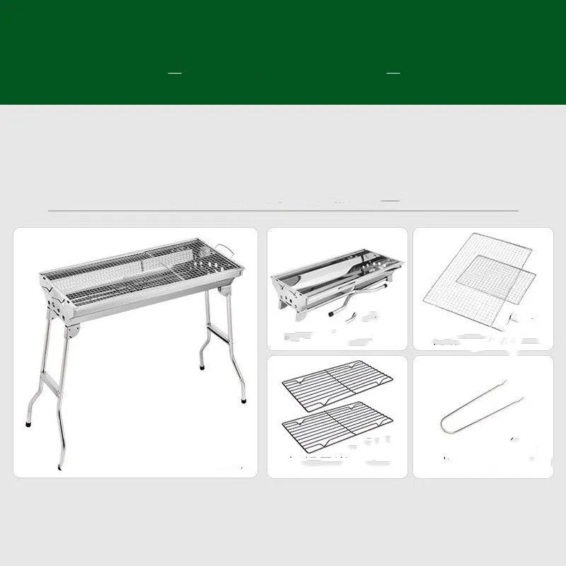 Stainless steel portable folding barbecue grill oven for outdoor cooking.