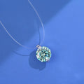 Women's silver necklace with floating moissanite plum blossom pendant on invisible fishing line chain