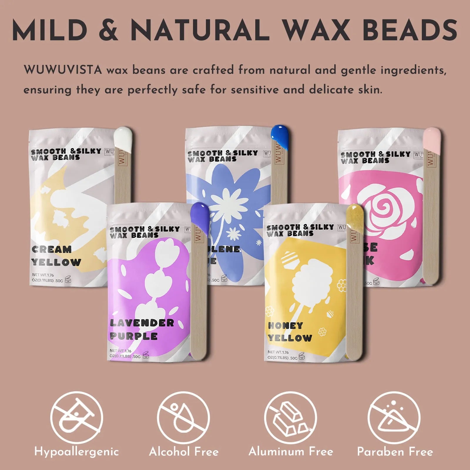 Professional waxing kit with wax warmer, pots of hard wax beans, applicator sticks, post-care lotion, and ice masks.