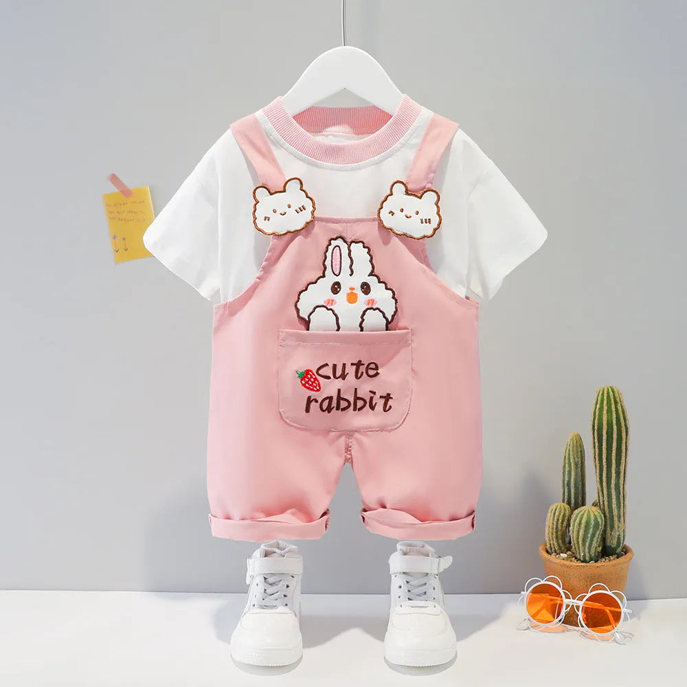 Children's cotton summer overalls with cartoon design and adjustable straps