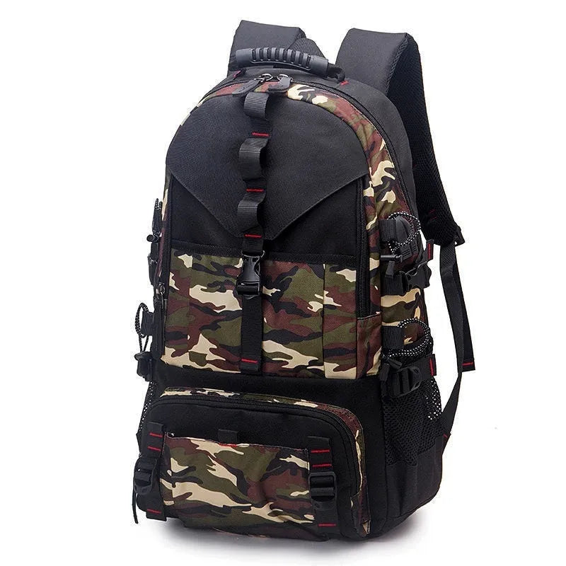 Men's waterproof Oxford cloth hiking backpack with air cushion back system and 56-75 litre capacity