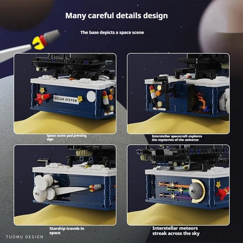 Rotating solar system model built from 775 small plastic building blocks on display