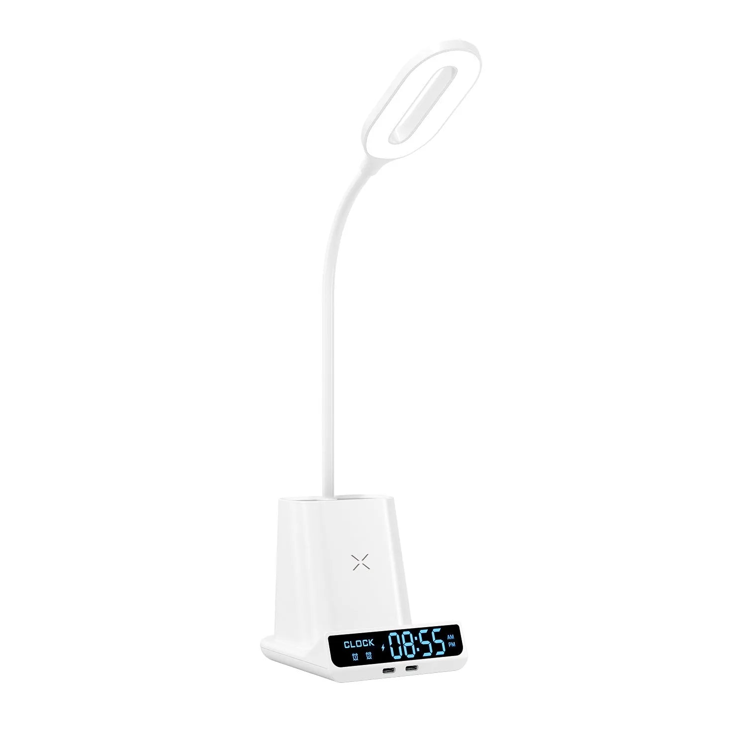Modern wireless charging desk lamp with built-in storage box and pen holder compartments