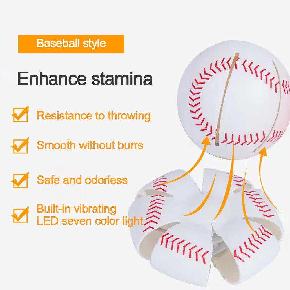 Transformable dog toy showing ball and flying disc modes in orange plastic with 9cm diameter
