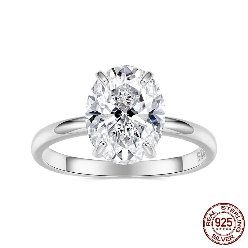 Oval cut 35 karat zircon engagement ring in silver with gold or silver electroplating, US sizes 6 to 8.