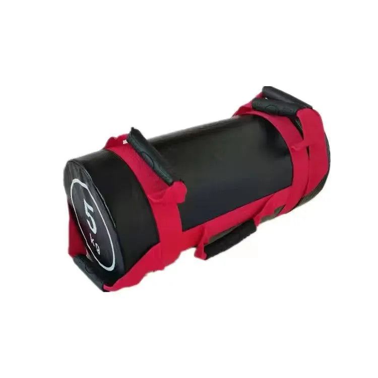 Flat white PVC gym sandbag for weight training, shown with weight options from 5kg to 30kg.