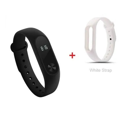 Xiaomi Mi Band 2 black fitness tracker with OLED touchscreen display on wrist
