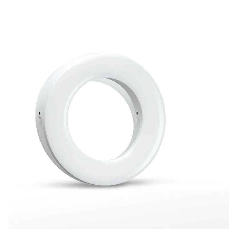 Black circular LED selfie ring light with USB cable for mobile phone photography