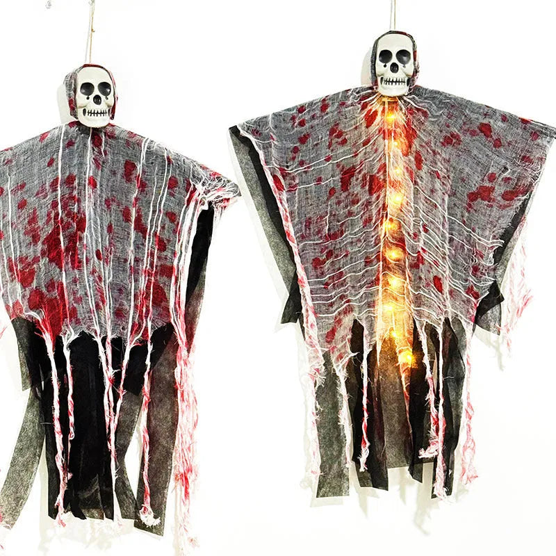 Blood-dyed luminous skull hanging ghost Halloween decoration for outdoor displays