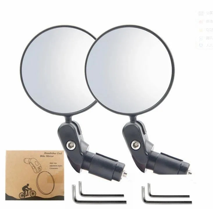 Black foldable convex rearview mirror for vehicles showing 7 cm diameter reflector and adjustable mounting