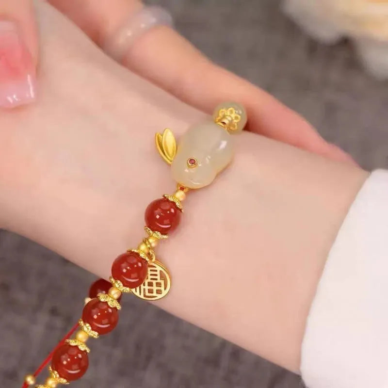 Chinese style glass bamboo leaf bracelet for women with manual craft details.