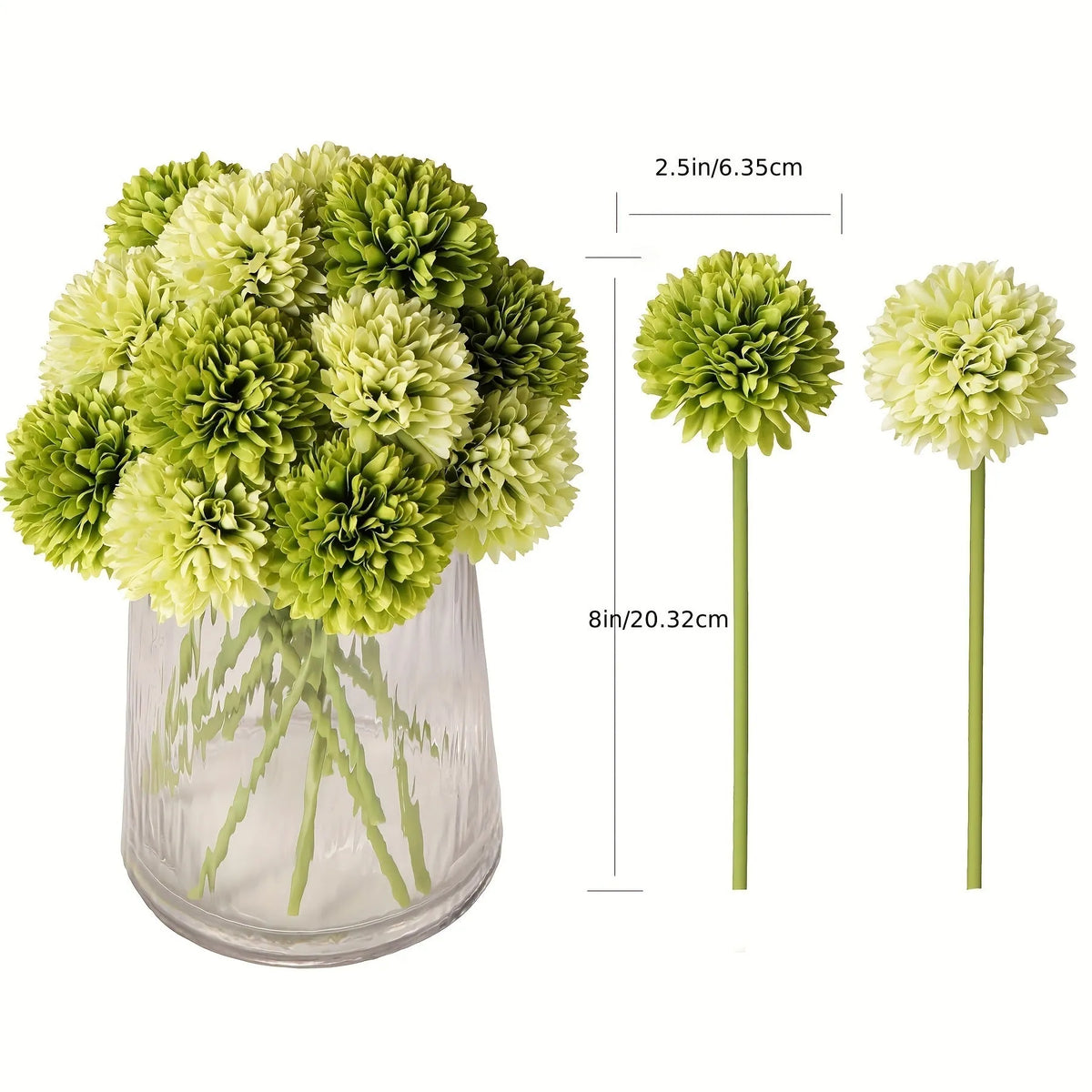 Green artificial silk flower in dark green or light green, 20 x 6 x 5cm, for desktop and home decoration