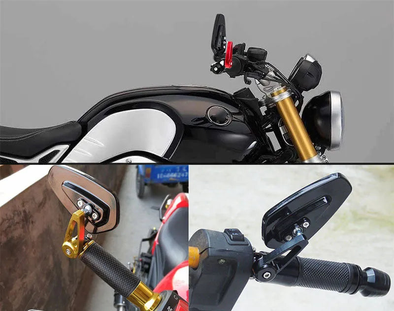 Motorcycle modified aluminum alloy rearview mirror, CNC machined 6061, black finish, 8 cm diameter, adjustable angle