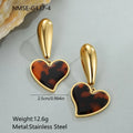 Gold electroplated tortoiseshell resin earrings in heart and flower designs on stainless steel
