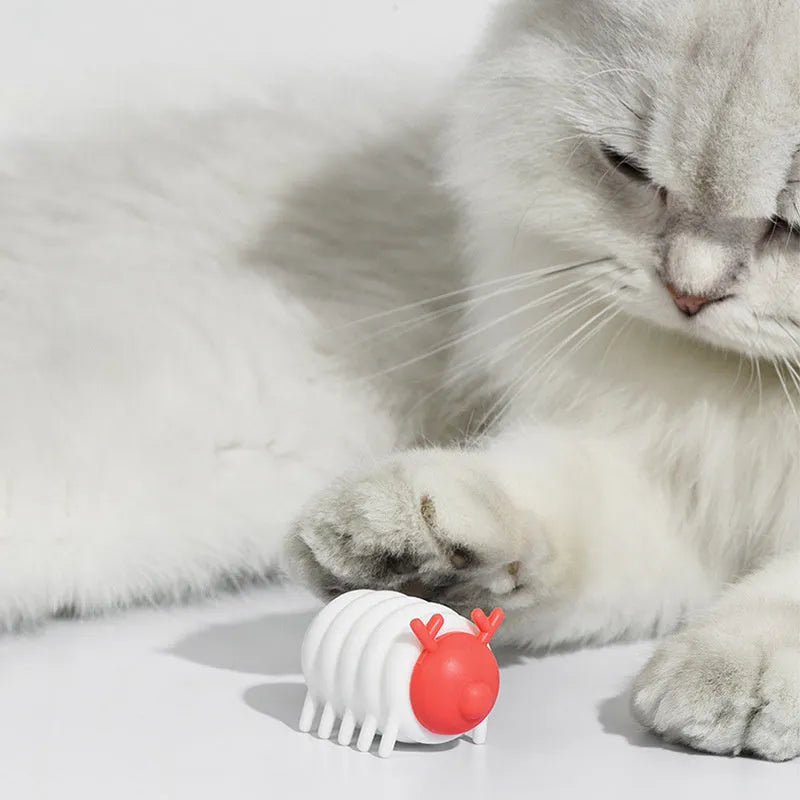 White interactive electric cat toy, silicone and PP, USB Type-C rechargeable, 47 x 29 x 27 cm