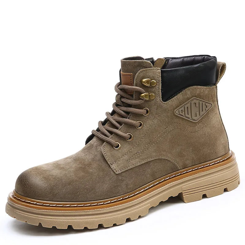 British retro desert boots for men with genuine leather upper and cow tendon sole, brown colour
