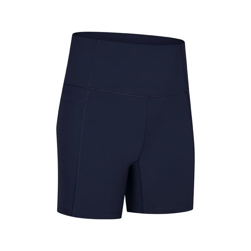 Women's short-length sports shorts in cotton blend fabric shown in black, for running and fitness activities.