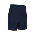 Women's short-length sports shorts in cotton blend fabric shown in black, for running and fitness activities.