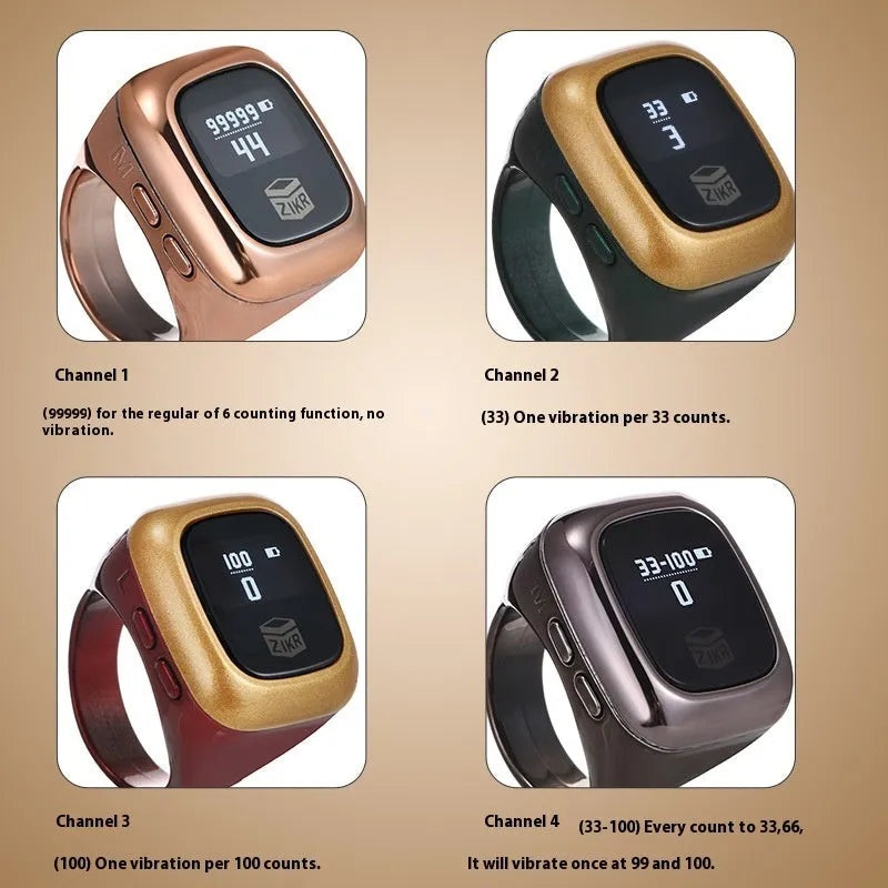 Al-fatiha Zikr electronic counter with digital display and multi-channel vibration reminder in various colours