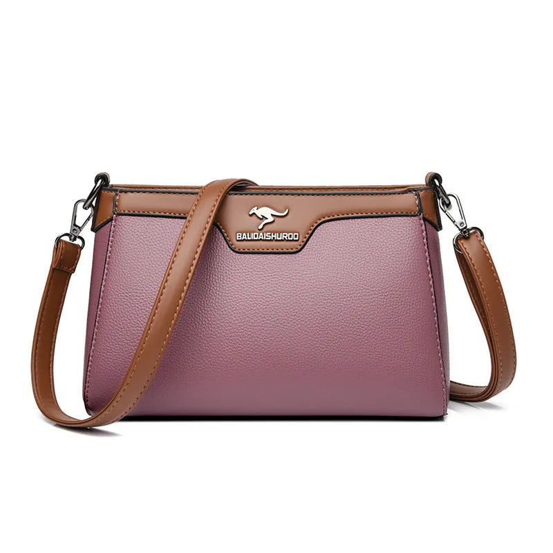 Soft PU one shoulder cross-body bag with contrast colour stitching, black colour option, horizontal square shape