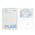 A5 PVC spiral notebook with transparent cover in blue or white, showing spiral binding and standard paper size