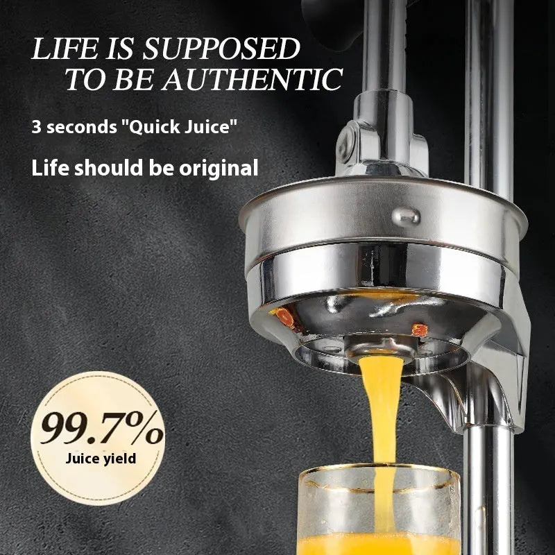 Vertical manual stainless steel juicer with zinc alloy body available in multiple colours and head styles for fruit extraction
