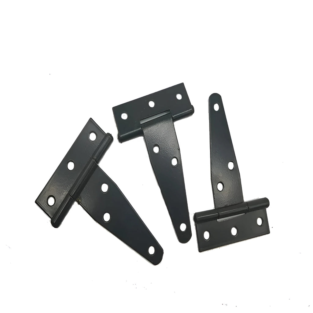 Fixed T-shaped iron folding hinge for wooden doors in various sizes from 4 to 12 inches.