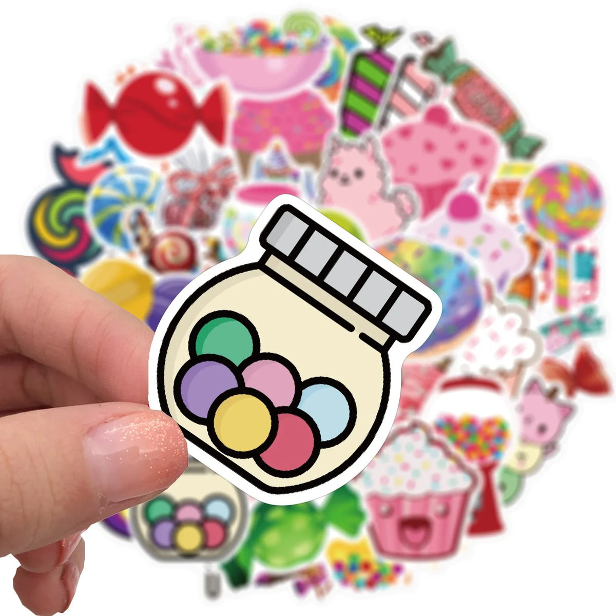 Candy series graffiti stickers pack showing colourful cartoon designs on adhesive sheets