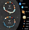 Natural stone beaded zodiac bracelets with adjustable cords showing birthstone colours for different astrological signs