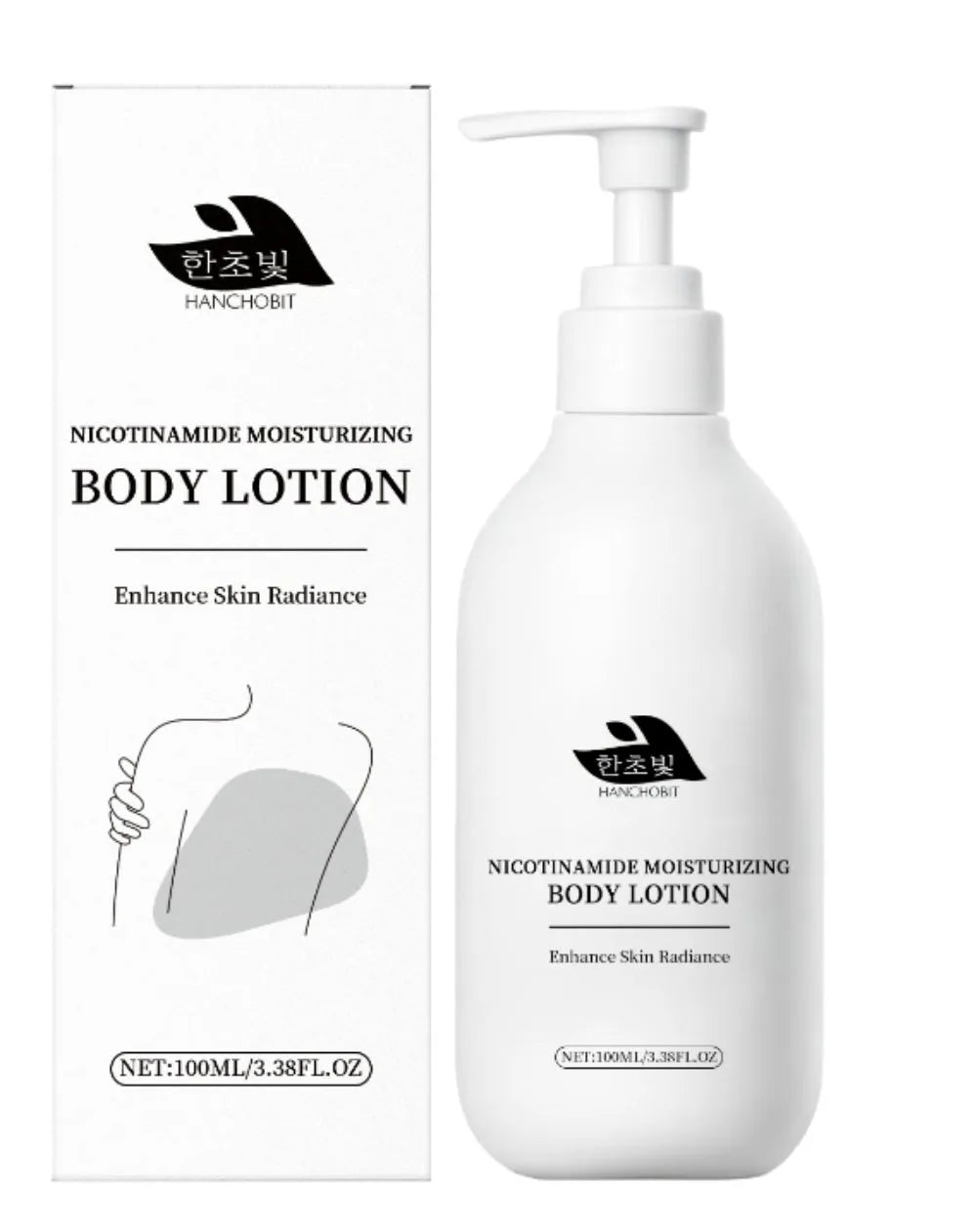 100ml moisturizing body lotion bottle with glycerin, nicotinamide, hyaluronic acid, and aloe vera extract