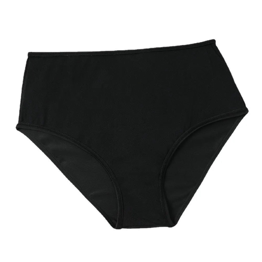 Black women's high waist swimsuit with a white coconut tree floral print on the briefs.