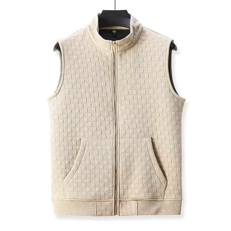 Men's sleeveless waistcoat vest in polyester blend fabric available in black, brown, khaki, and grey colours